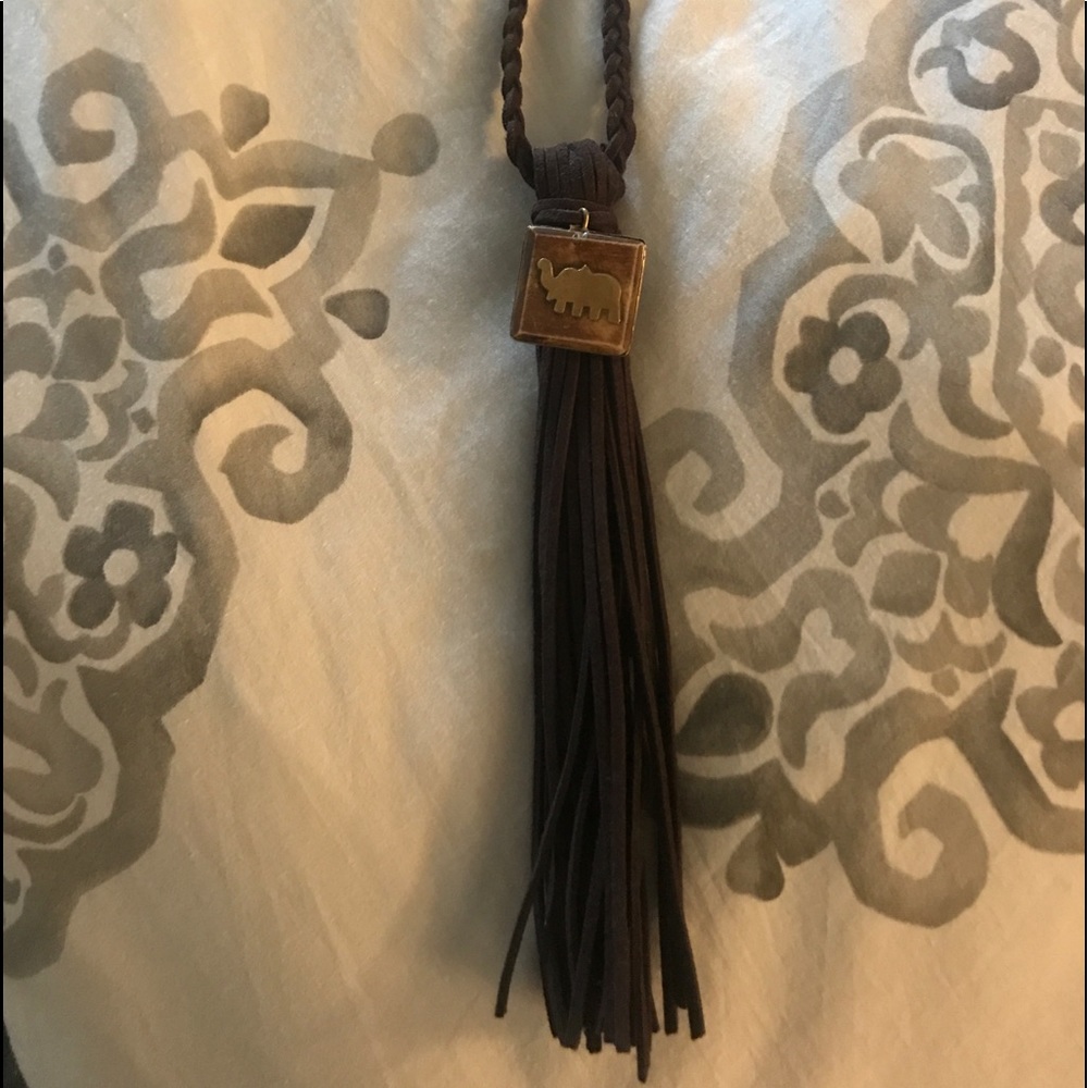 Handmade leather tassel long necklace